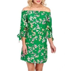 Vince Camuto Green Ruffled Off-Shoulder Sundress